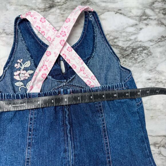 VTG Y2K Denim Drop Waist Ruffle Skirt Halter Dress Girls Size 7/8 Embellished - Picture 6 of 7